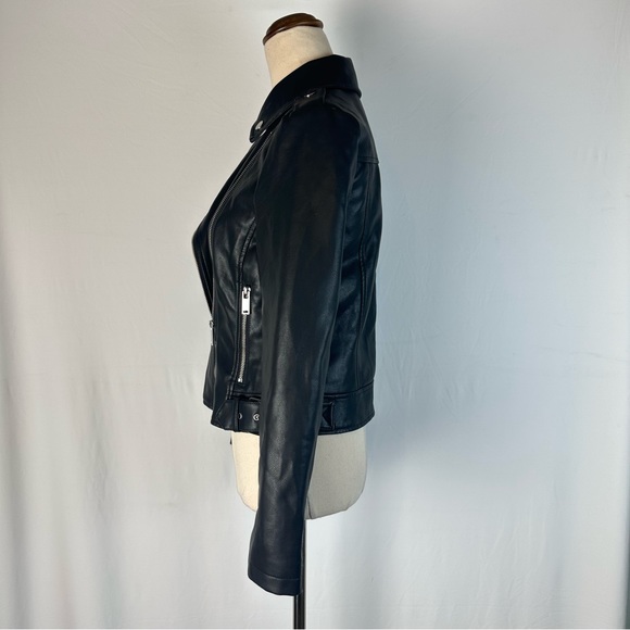 M&S Womens Leather Jacket size 6 Black Side Full Zipper Polyester Blend … - Picture 7 of 14